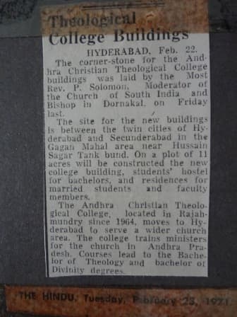 Andhra Christian Theological College Hyderabad milestone photo 1